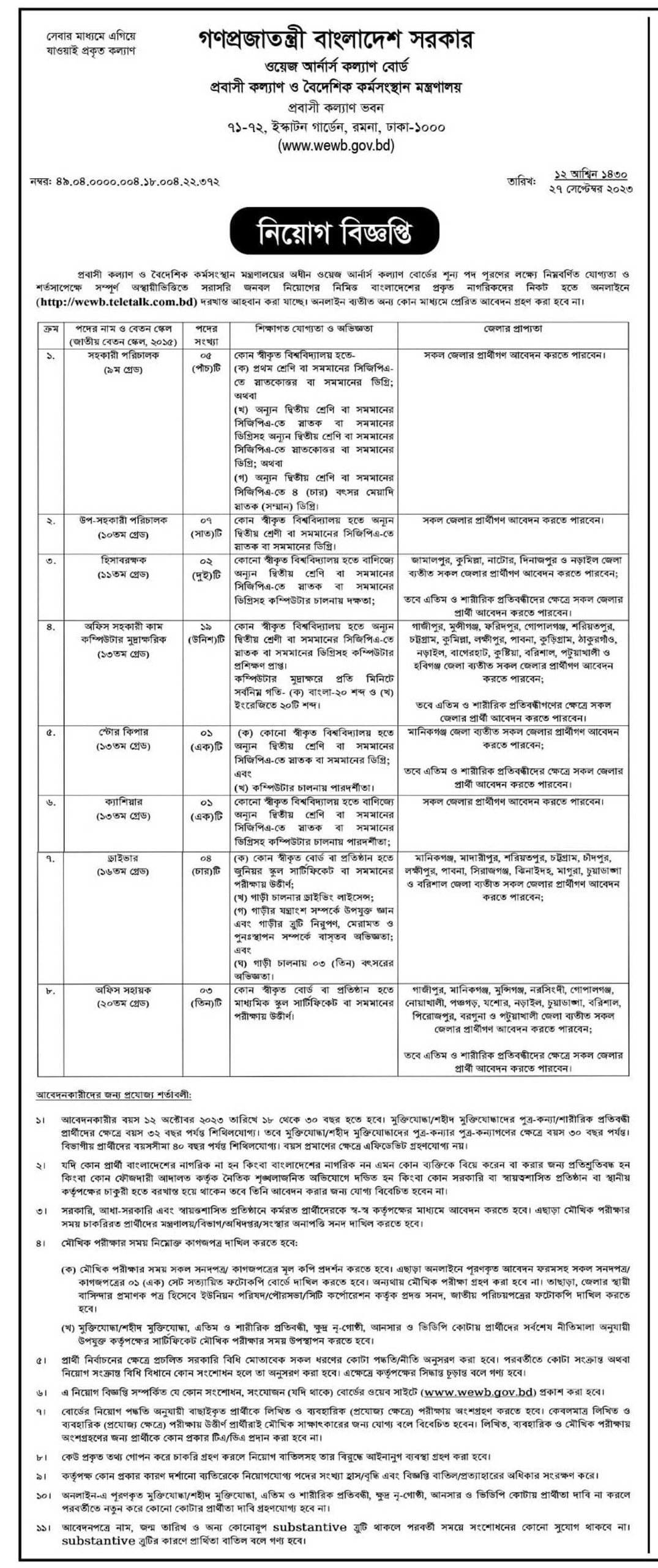 WEWB Job Circular 2023