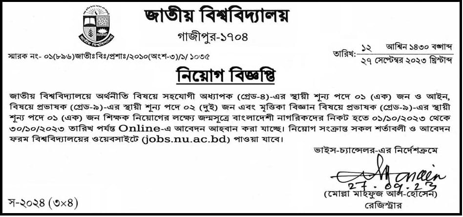 NU Job circular 2023