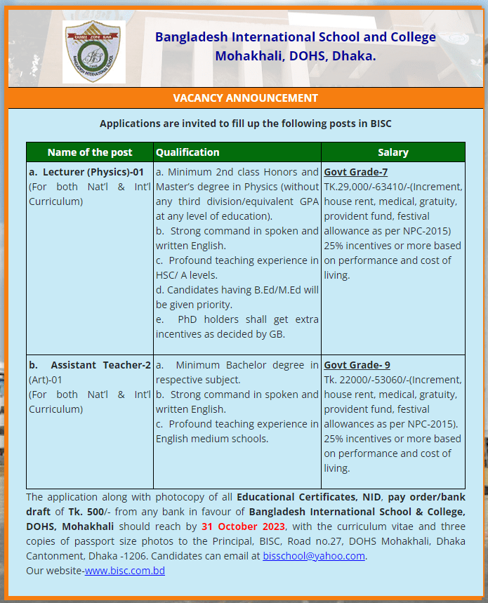 All School And College Job Circulars In Bangladesh 2023 Circular BD   Bangladesh International School And College Job Circular 2023 